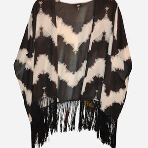 Mossimo Boho Fringe Kimono - Black/White - S/M